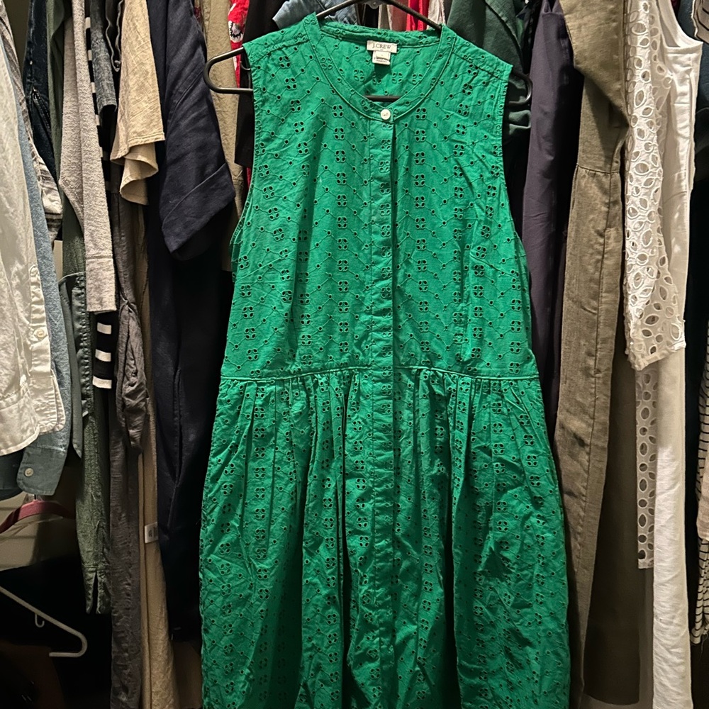 I. Crew Factory Women's Sleeveless Eyelet Dress in Green sz L